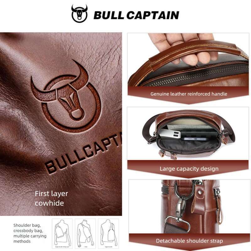Captain Cow Goods Top Layer Cowhide Single Shoulder Crossbody Genuine Leather Men S Inch High End Multifunctional Bag High Quality designer