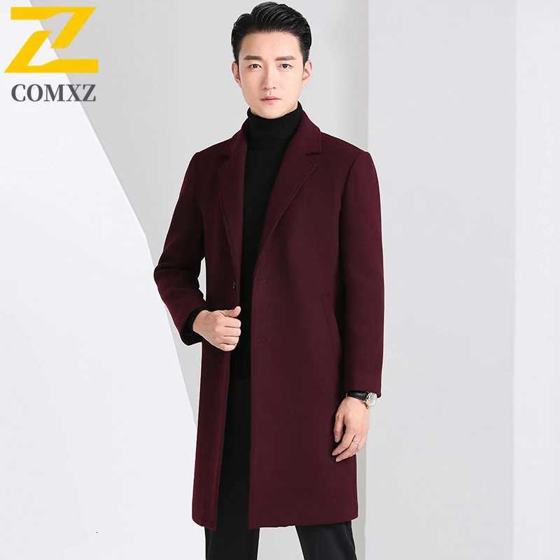 COMXZ Premium Wool Coat Winter Thicken Cashmere Working Wool Overcoat Mens Mid Length Knee High Korean Style Fashion TrenchCoatT251025