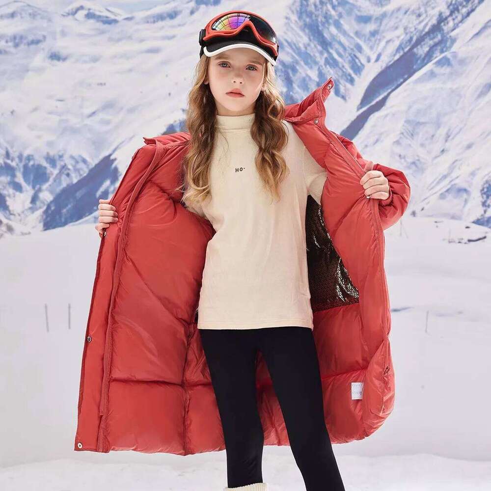 Winter Warm Girls Stylish Gold Letters Long Hooded Zip Puffer Jackets School Kids Thick Coats Children Outfit Windbreaker 4-16Yr