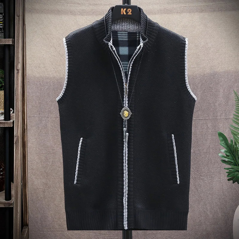 Mens Sweater Vest Solid Knit Sweaters Sleeveless Jackets Knitted Cardigan Zip Coat Turtleneck Fleece Warm Homme Clothes 251016