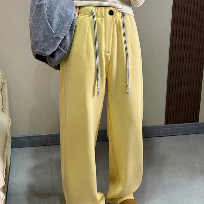 2025 Winter Fleece Thicken Sweatpants Women Sporty Loose Drawstring High Waist Pants Woman Mix Color Wide Leg Trousers FemaleT251025
