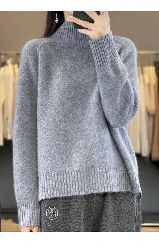Womens HighNecked Cashmere Sweater 100 Soft Wool Thickened Lazy Raglan Sweater with Slit for Autumn Winter Comfortable Waxy WT251025