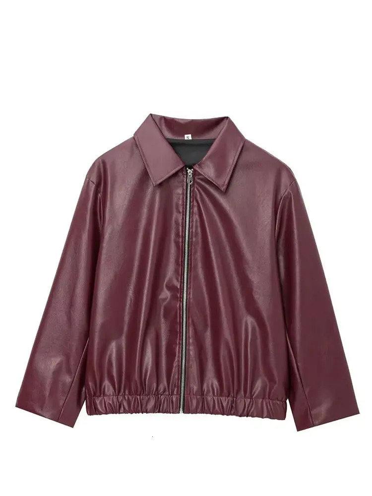 HH Wine Red Faux Leather Jakcet Fashion Outerwear Thicken Zipper Lapel Pu Coats Autumn Winter Streetwear Ladies Tops Women 251020
