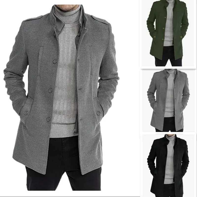 Men Autumn Winter Tweed Coat Solid Color Long Sleeve Zippers Pockets Button Casual Warm Fashion Comfortable Regular Standard FitT251025
