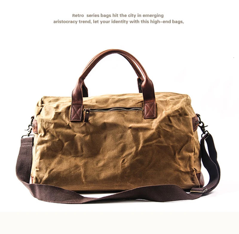 WaterProof Waxed Canvas Leather Men Travel Bag Hand Luggage Carry On Large tote Vintage Duffle Weekend big Overnight 251018