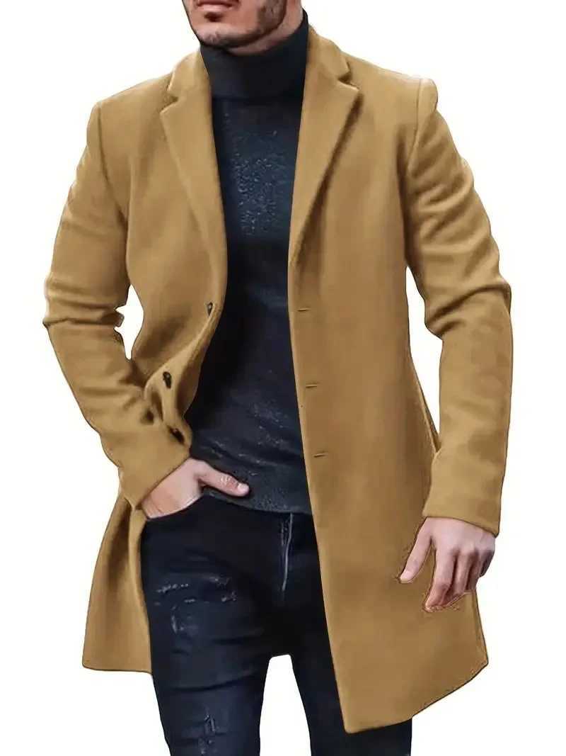 2024 Autumn and Winter Casual Mens Clothing British Woolen Coat New Korean Style Solid Color MidtoLong Windbreaker SXXXLT251025