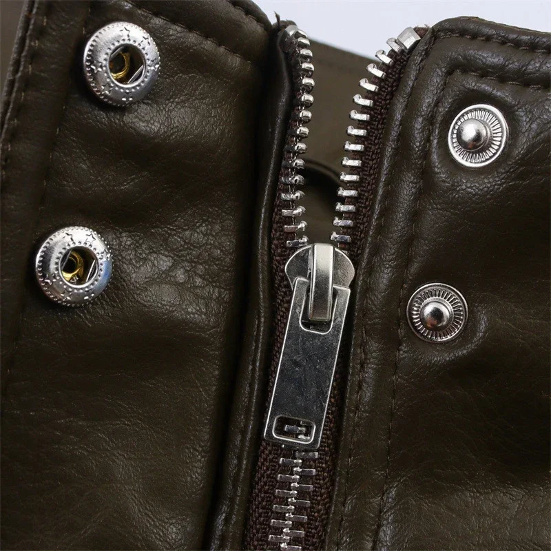 Womens Retro PU Street Style Motorcycle Jacket Zipper Pocket Tops Outerwear Faux Leather Jacket Coat Ladies Streetwear 251020