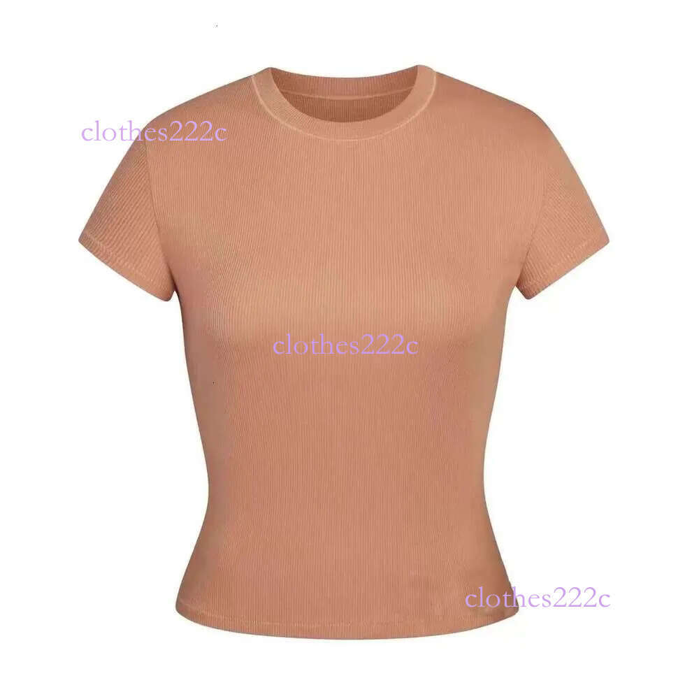 Kim Top T-Shirt Short Sleeve Stretch Slim Kylie With Thread Pure Cotton Round Neck Base