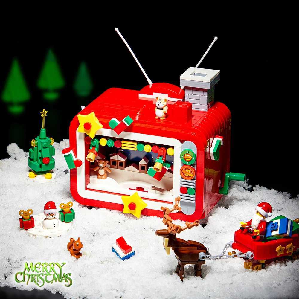 Christmas Gifts Snowy Scene Tv Micro Building Blocks Toy Set Small Particle Bricks Block Childrens Toys Gifts Party Home Decor C251023