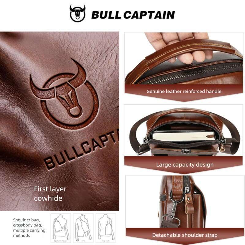 Captain Cow Goods Top Layer Cowhide Single Shoulder Crossbody Bag Genuine Leather Men Inch Ipad High End Multifunctional