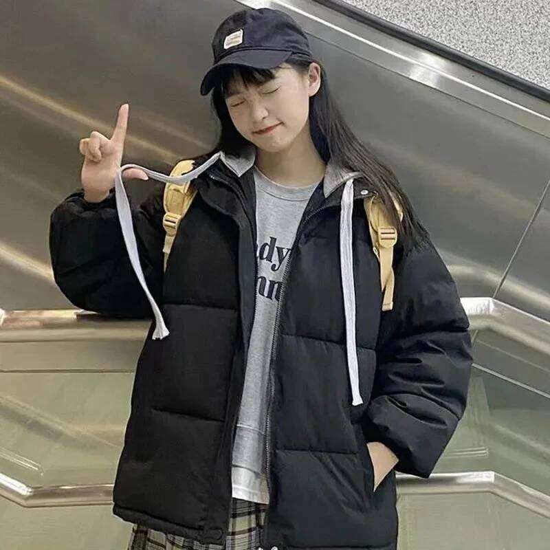Winter Short Jacket Woman Parkas 2025 Thick Warm Spliced Hooded Parka Oversized Korean Fashion Loose Cotton Padded Outerwear Coats Designer Women