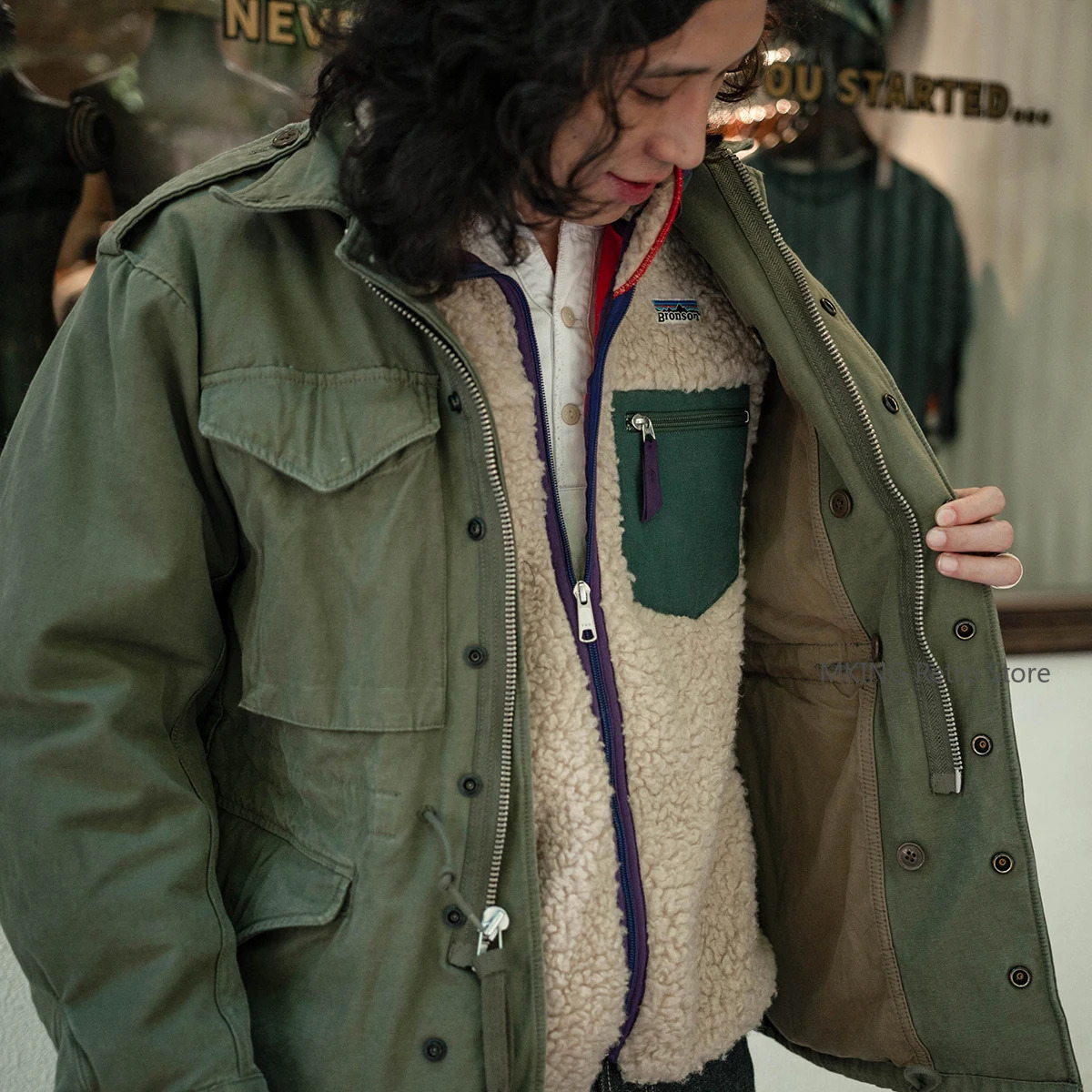 Bronson Classic Mens Retro Fleece Jacket Vintage Style Warm Mid Layer Sherpa Liner 251023CJ