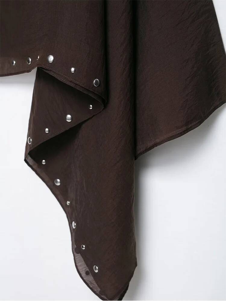 Elegant Women Holiday Chic Rivet Decoration Pullover Scarf Collar Long Sleeve Loose Cloak Ladies Summer Outwear dongdumaoyi