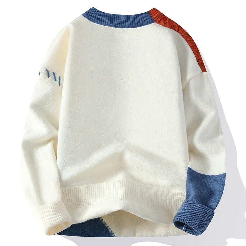 2025 Male Patchwork Sweater Trend High Street Fashion Autumn and Winter Warm Mens Hiphop Clothing Men pullover shirt 251015