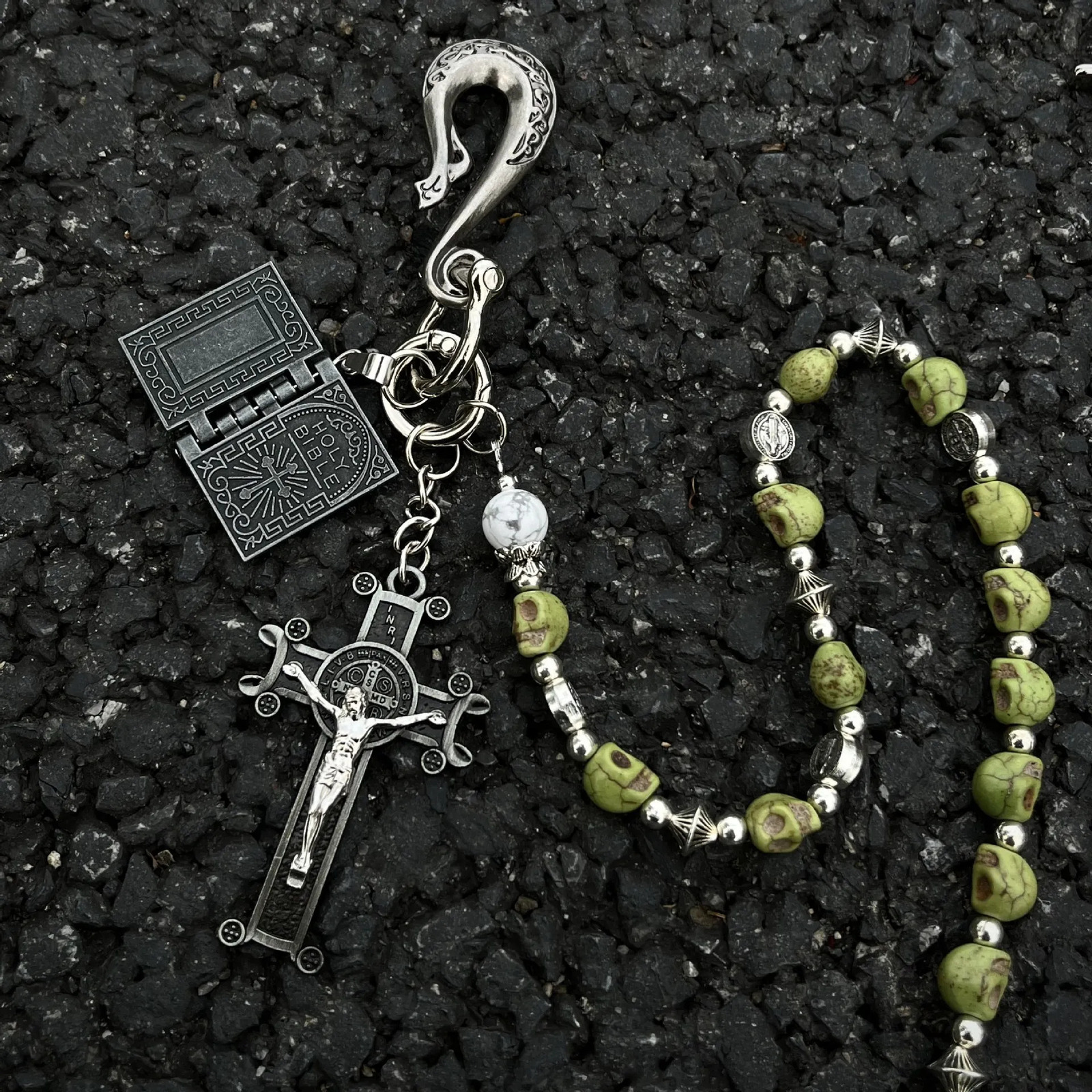 product Retro dark green skeleton Pants waist chain crossjewelry Pendant 251023
