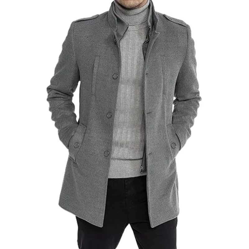 Men Autumn Winter Tweed Coat Solid Color Long Sleeve Zippers Pockets Button Casual Warm Fashion Comfortable Regular Standard FitT251025