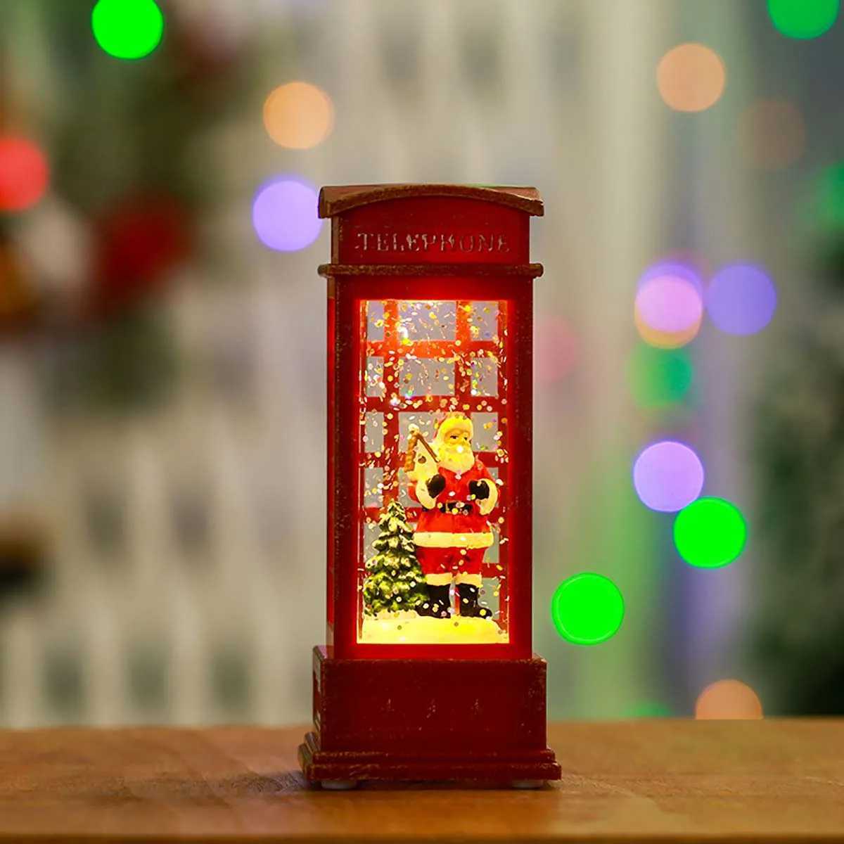 1pc Christmas Decorations Resin Wind Light With Water Crystal Design Featuring Santa Claus Telephone Booth Pattern Great A C251024