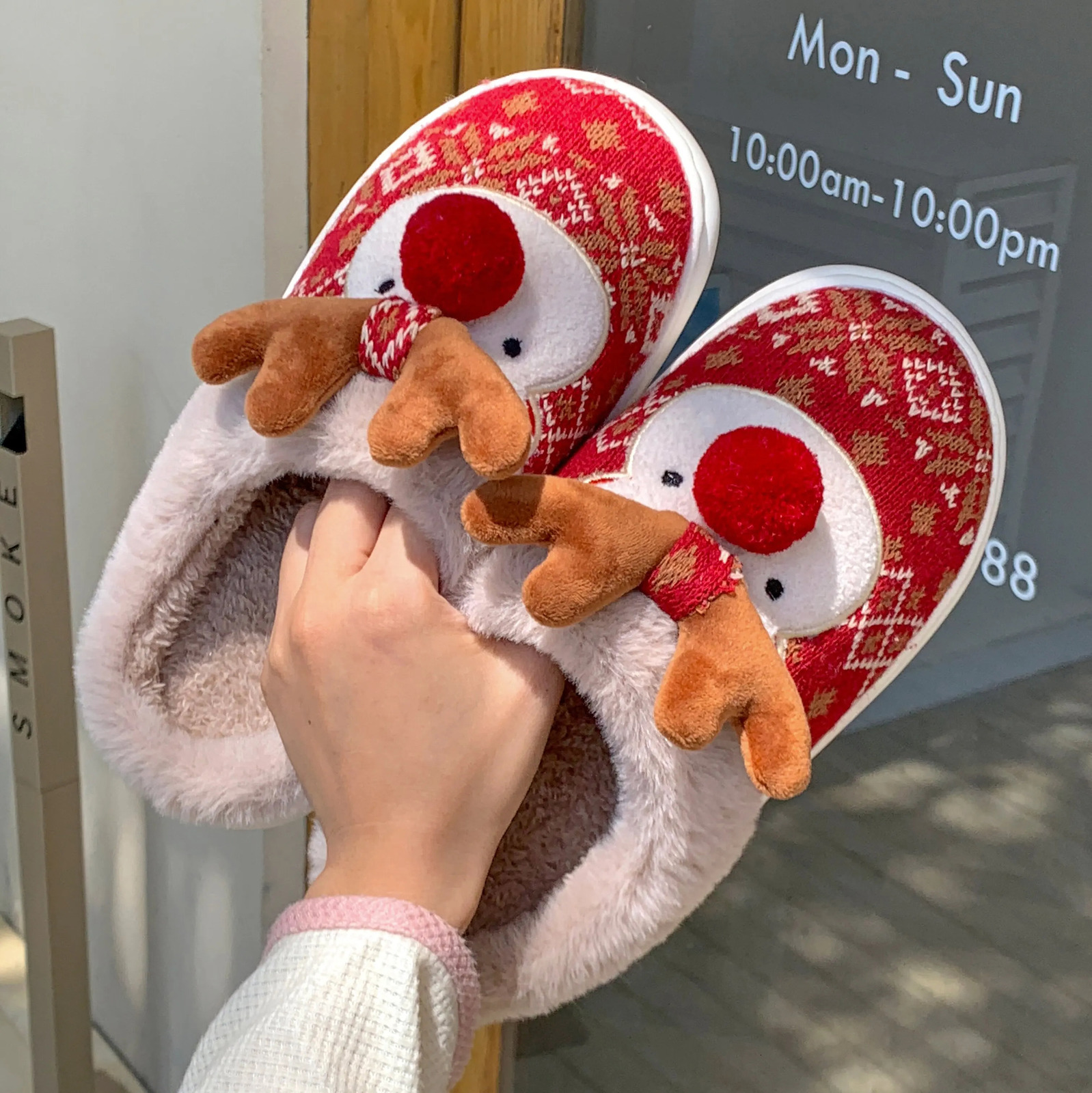 Winter Lovely Womens Slippers Home Cute Cartoon Cotton Slippers Christmas Deer NonSlip House Shoes251020