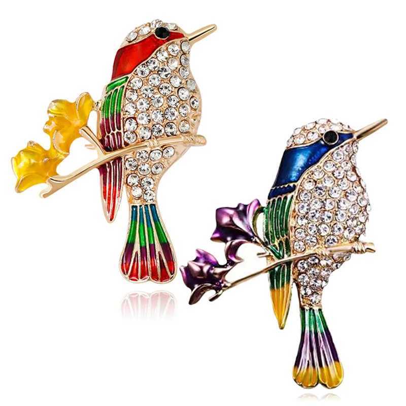 Delicate Rhinestone Birds On Flower Branches Brooches For Women Men Enamel Flying Bird Clothes Lapel Pins Wedding Party Gifts J251115