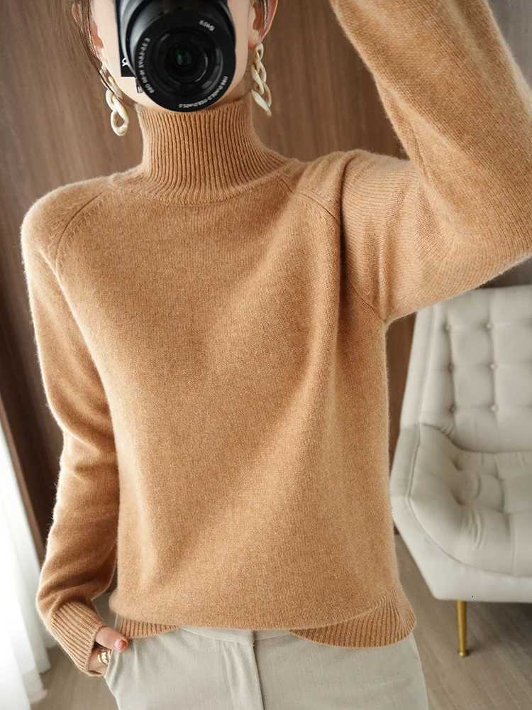 Fashion Basic Autumn Winter Merino Wool Sweater Mock Neck Cashmere Pullover Solid Color Soft Long Sleeve Clothing TopsT251025