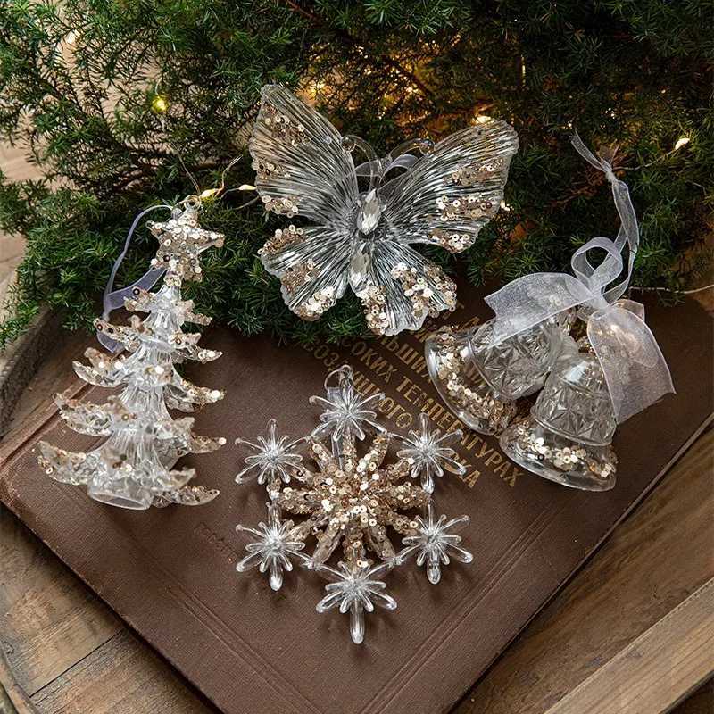 Christmas Tree Hanging Pendants Glitter Small Xmas Deer Oranments Xmas Elk Merry Christmas Decor Happy New Year 2025 White Deer C251024