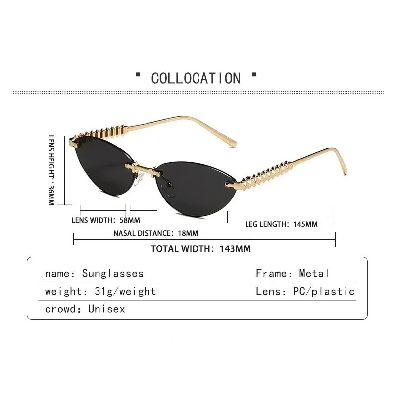 INS Fashion Cat Eye Sunglasses Men and Women Metal Rivet Leg Sun Glasses Outdoor Sports Eye Protection 251023