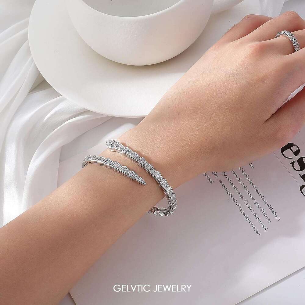 Snake Bracelet Women, 14K Gold Plated Adjustable Open Cuff Bangle with Zircon Rhinestone Crystal, Christmas Valentine's Day Gift for Her, Gold/Ro