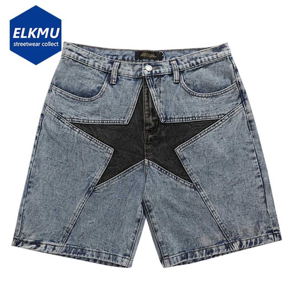 Streetwear Harajuku Denim Shorts 2025 New Men Patchwork Oversized Hip Hop Blue Jeans Shorts Summer Casual Loose ShortsXJ251025