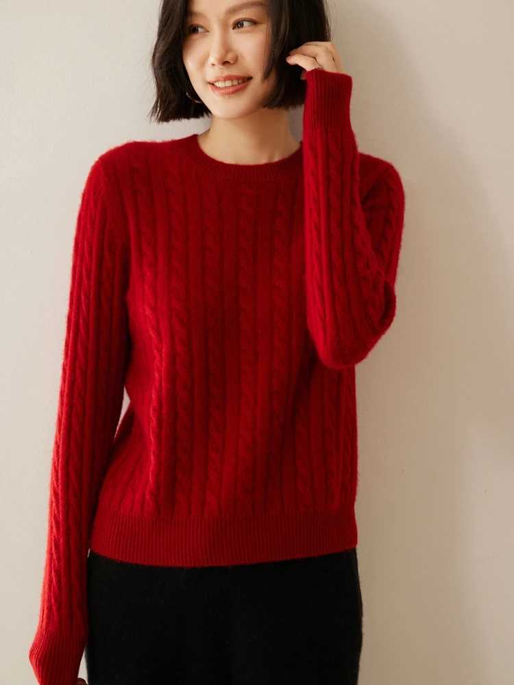 Womens Vintage Chic Basic Twist Flower Knit Autumn Winter Sweater 100 Cashmere Tops Loose Clothes Simple Warm ONeck PulloverT251025