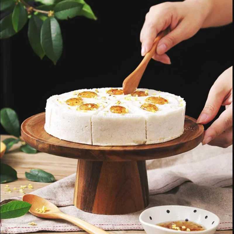 High Stand Wooden Cake Plate Creative Food Serving Trays Eco Naural Wood Dessert Fruit Snack Tray He Decor Photography Props Y251025
