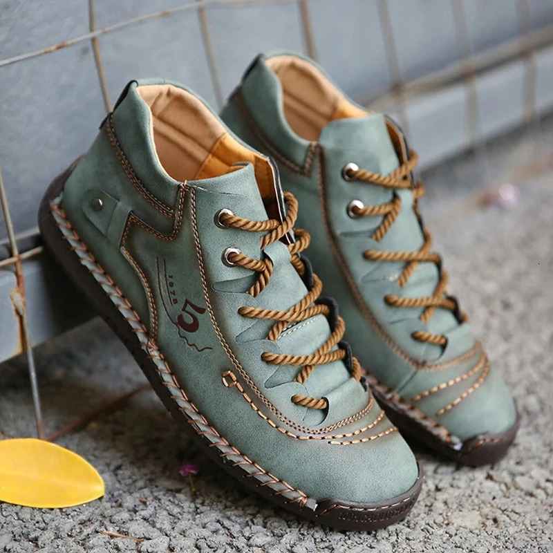 Handmade Leather Casual Men Shoes Ankle Boots Men Loafers Comfort Walking Shoes Men Flats Moccasins Shoes Plus Size 251023