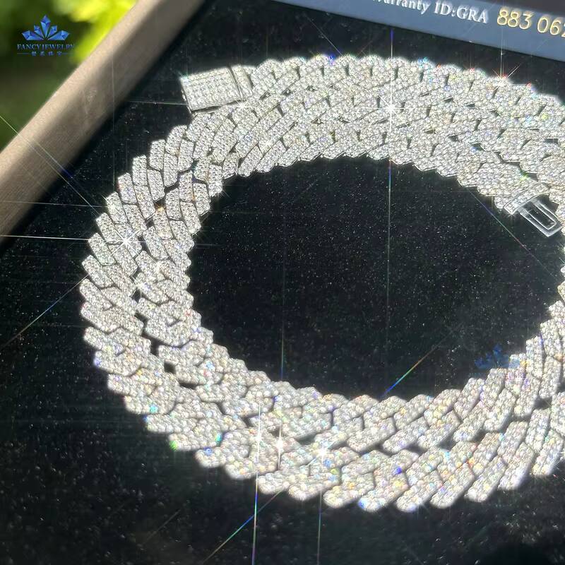 Pass Diamond Tester 13mm 925 Silver VVS Moissanite Diamond Iced Out Cuban Link Chain Necklace Custom Hip Hop Jewelry