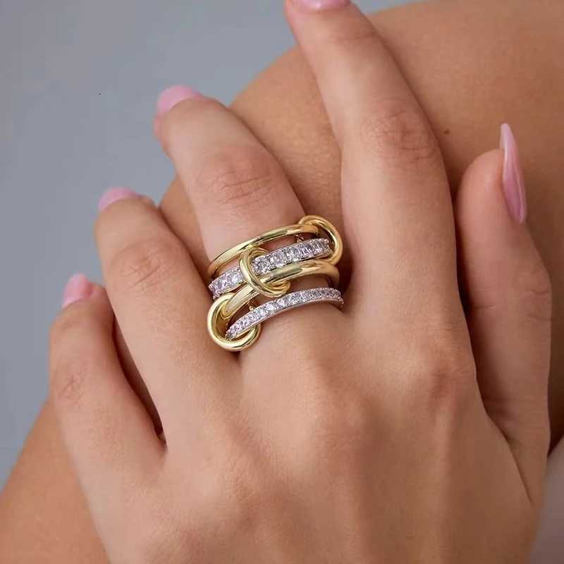 FTCY MultiLayer Stainless Steel Ring for Women Gold Silver Color Sparkling Zircon Rings Hypoallergenic Womens Party JewelryXJ251025