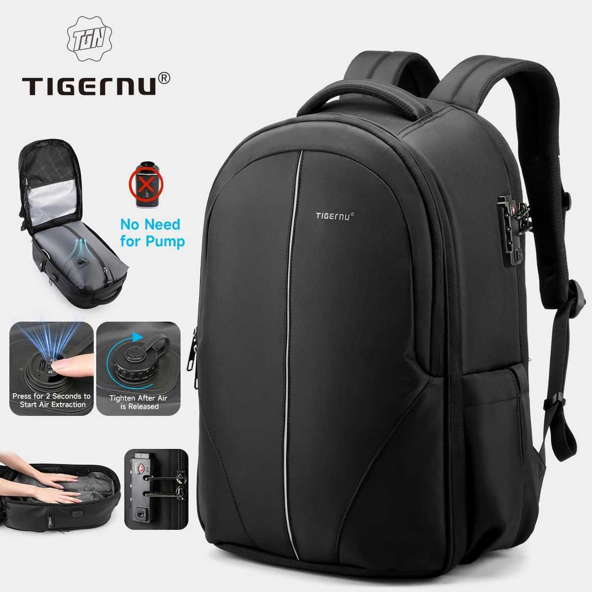 Tigernu Vacuum Compression Backpacks 156 17inch Laptop Backpack Men Automatic Vacuum Backpack No Pump Travel Backpack Bags TSA W251025