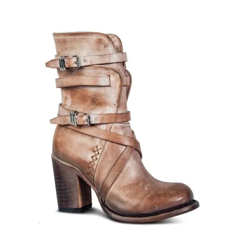 Fashion Punk Gothic Style Buckle Strap Round Toe Boots Women Shoes Zipper Boots Street 251020