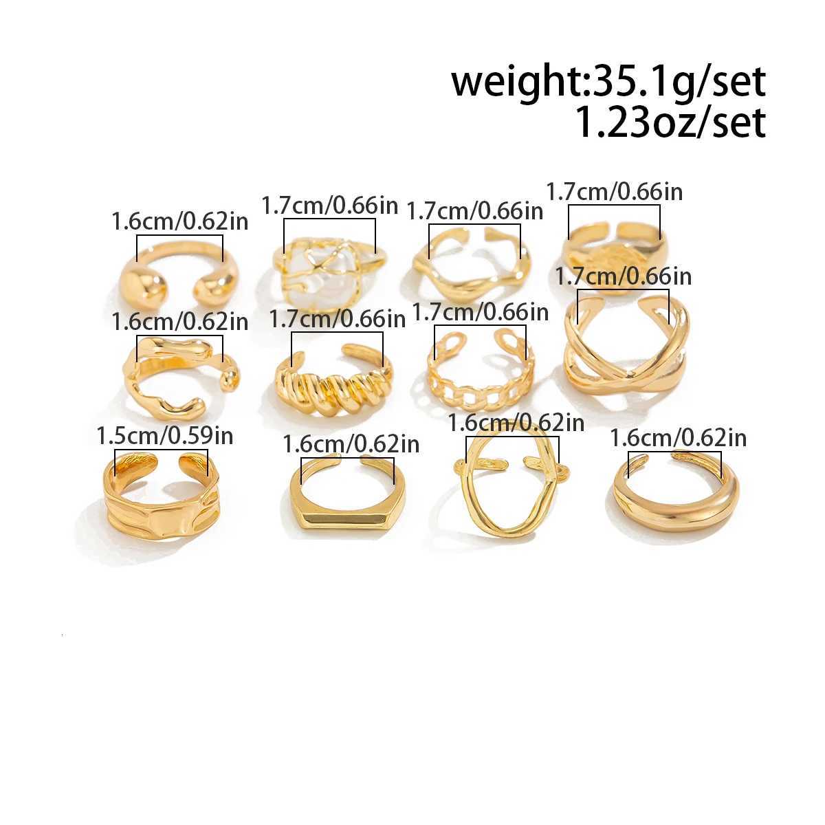 Ingemark 12PcsSet Creative Water Drop Wave Open Rings Women Trend 2025 Vintage Geometric Adjustable Finger Ring Daily JewelryXJ251025