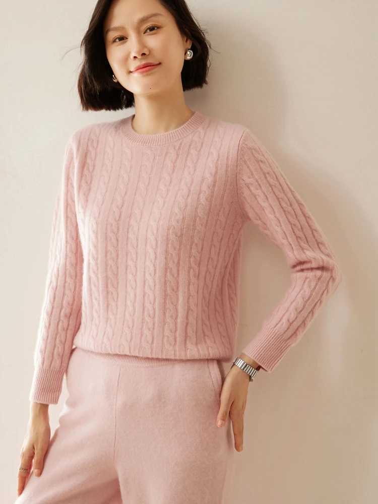 Womens Vintage Chic Basic Twist Flower Knit Autumn Winter Sweater 100 Cashmere Tops Loose Clothes Simple Warm ONeck PulloverT251025