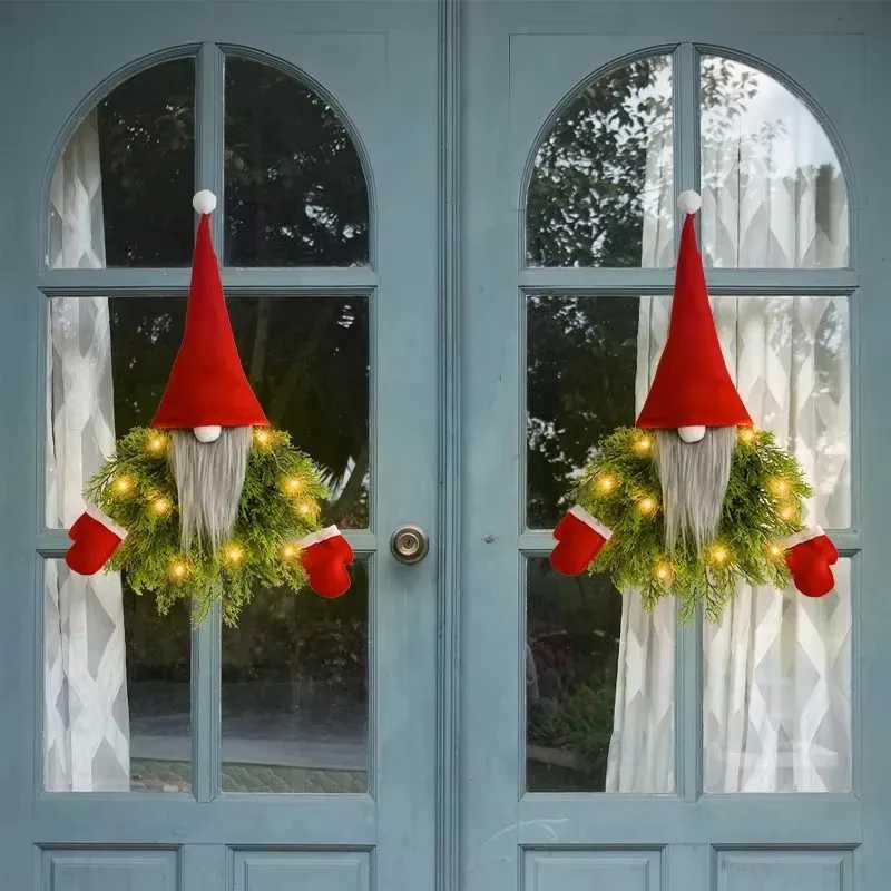 40x55CM Glowing Faceless Wreaths Crative Christmas Hanging Garland Ornament For Wall Door Window Fireplace Home Hotel C251024