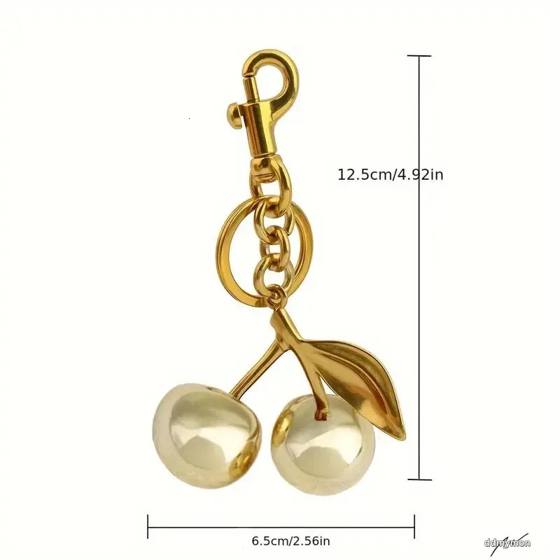 Elegant Cherry Keychain Charm - Shiny Resin And Metal Bag Accessory For Women's Purse Or Handbag Ddmymon