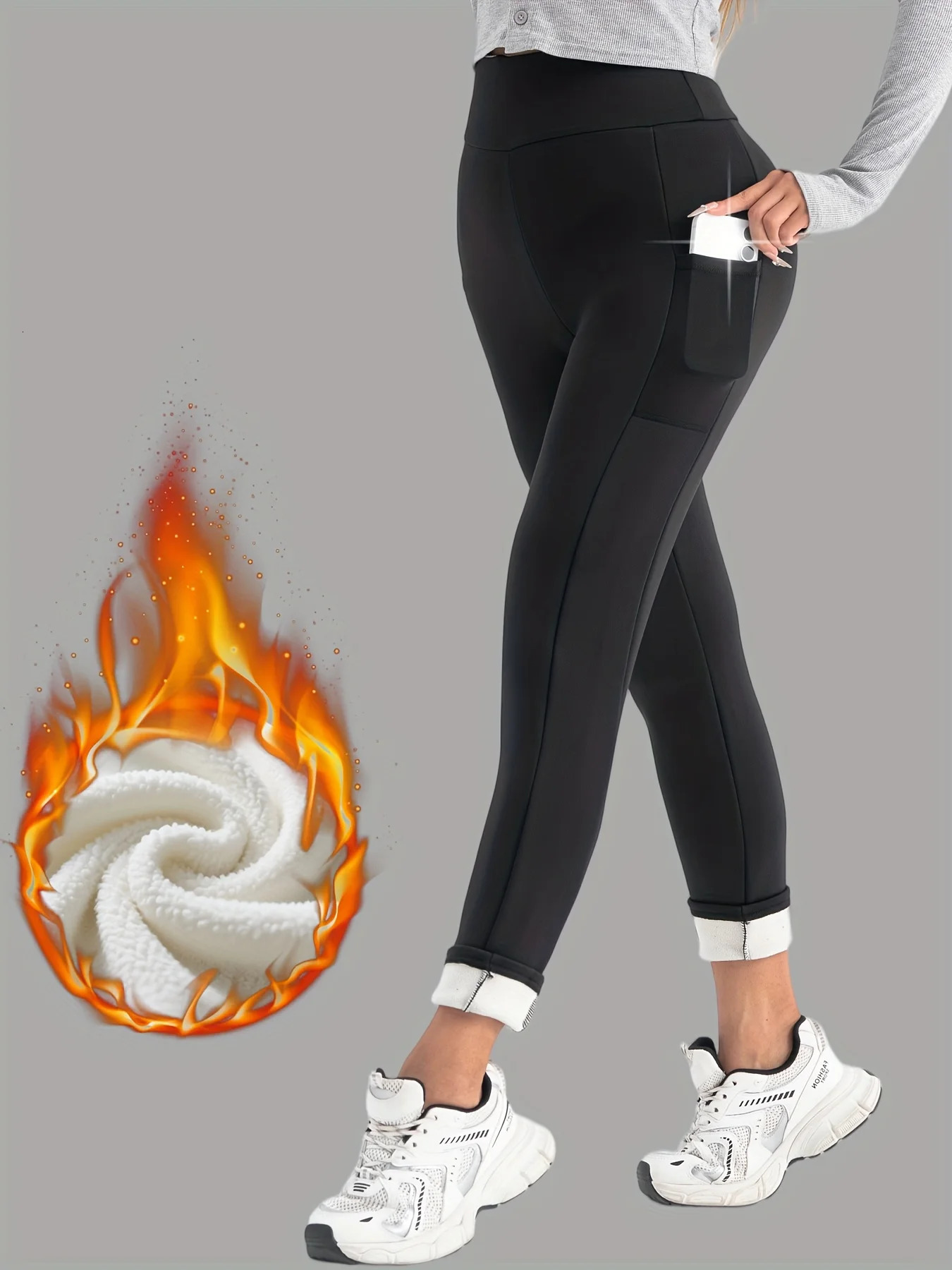 Super warm winter with pocket womens tight fitting elastic high waisted cold resistant tight pants casual classic pants 251018
