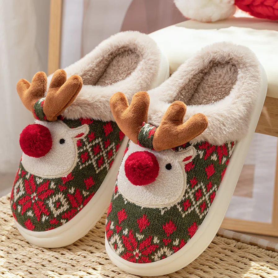 Winter Lovely Womens Slippers Home Cute Cartoon Cotton Slippers Christmas Deer NonSlip House Shoes251020