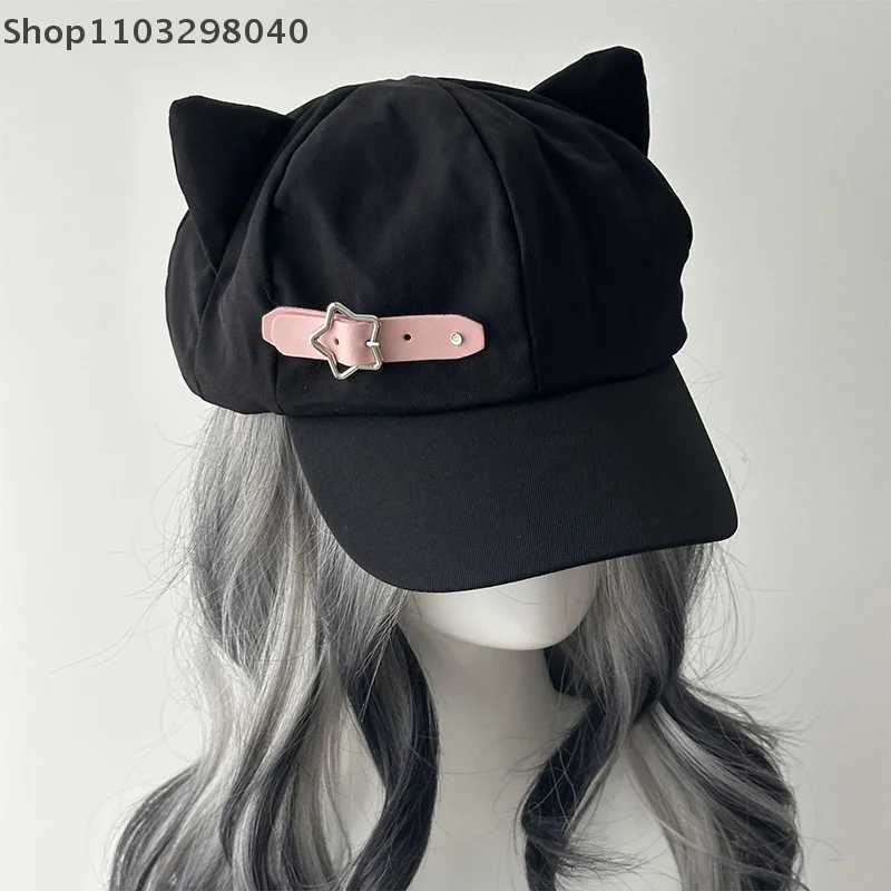 Handmade Wens HarajukuInspi Gothic Lolita Beret With Cat EarsY2K Aesthetic Steampunk Punk Style Zipper Sun Hat For Girls Y251025