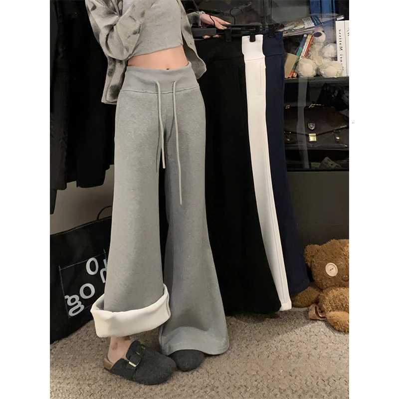 MEXZT Fleece Black Sweatpants Women Streetwear White Baggy Wide Leg Joggers Harajuku Korean Flare Pants Winter Fashion TrousersT251025