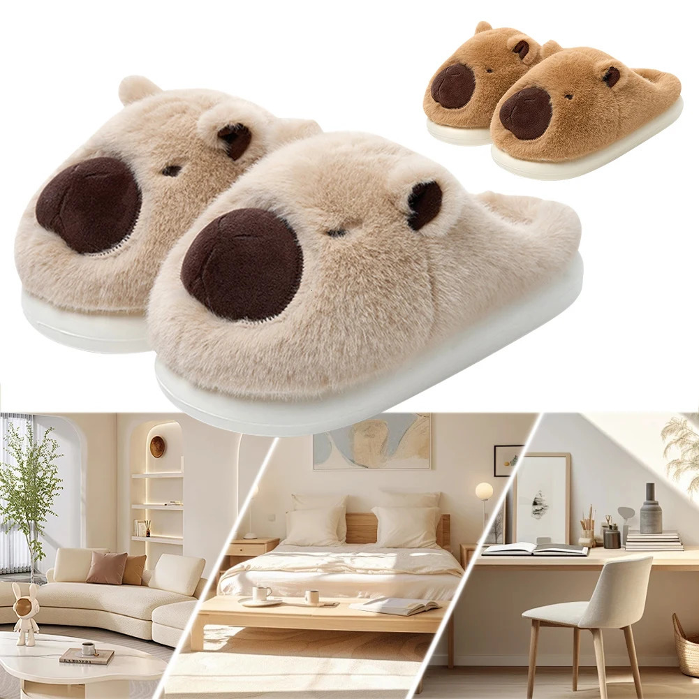 Plush Capybara Slippers Closed Toe Slippers Cute Thermal Home Slippers Comfortable Fluffy Couple Slippers NonSlip for Men Women251020