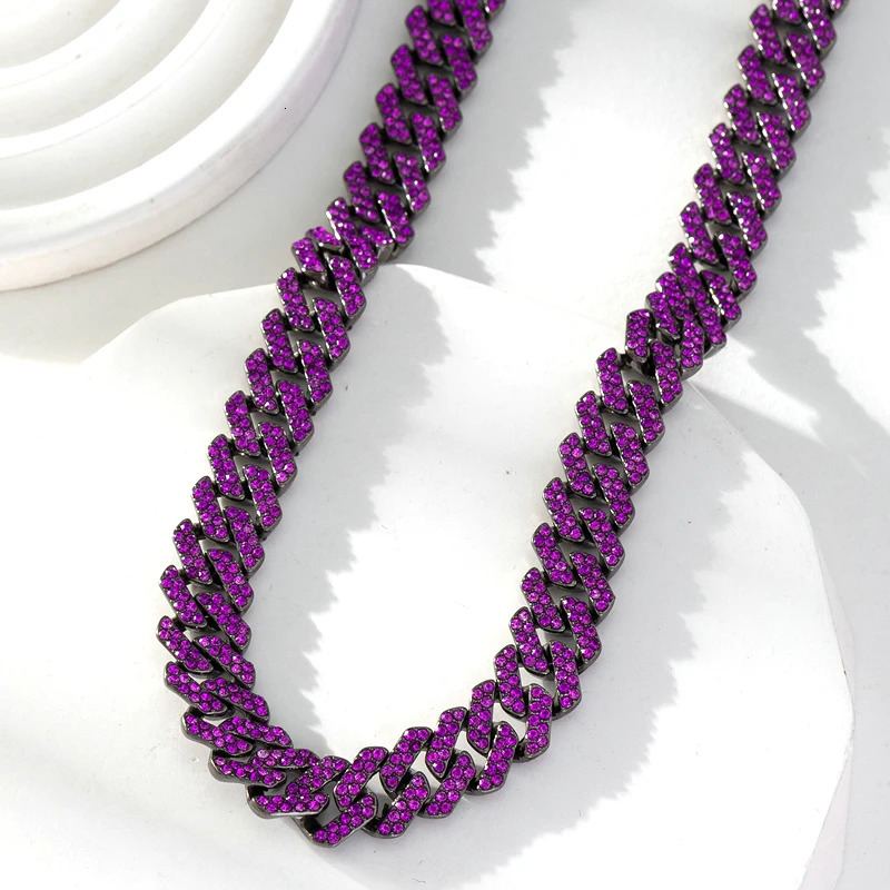 Arrival HipHop Men Women Cuban Chain Necklaces Black Color Plated Purple Rhinestone Necklace Fashion Jewelry Rappers Gifts 251013