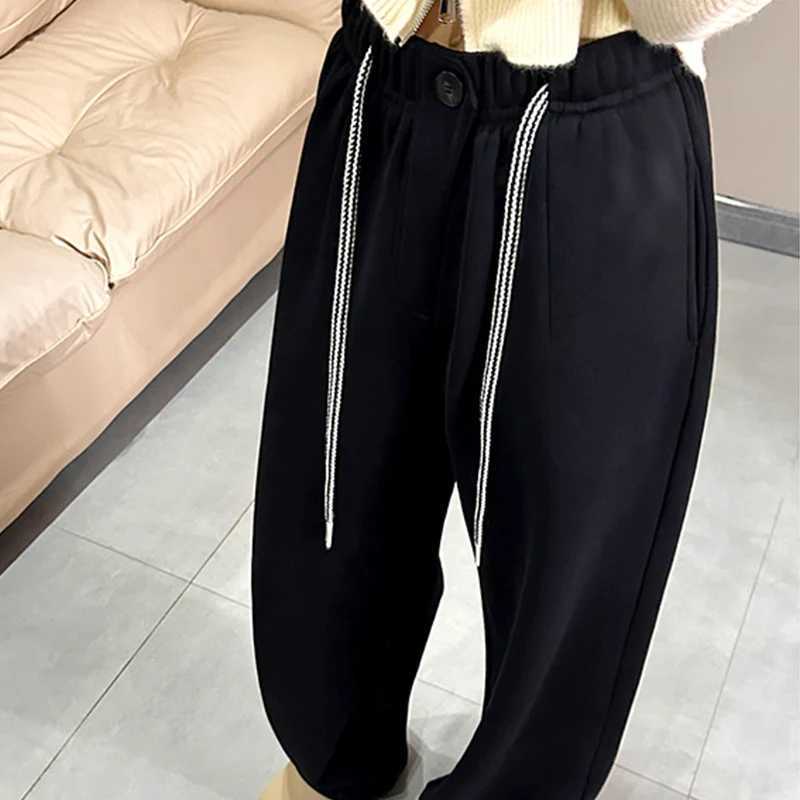 2025 Winter Fleece Thicken Sweatpants Women Sporty Loose Drawstring High Waist Pants Woman Mix Color Wide Leg Trousers FemaleT251025