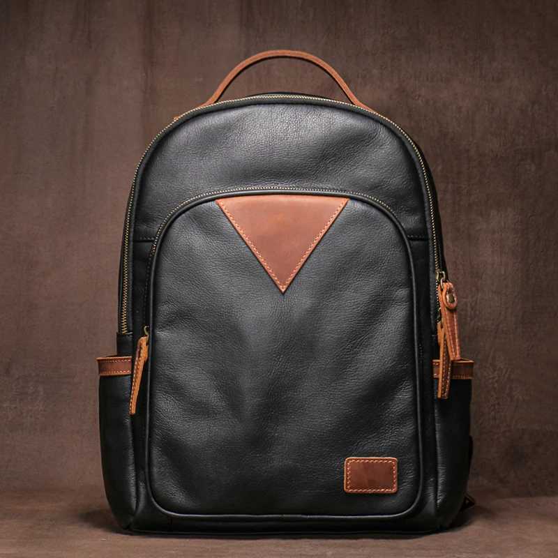 GURO Mens Genuine Leather Business Backpack Man Trend Cowhide School Bag Weekends Travel Hiking Bag 15 Inch Laptop Computer Bag W251025