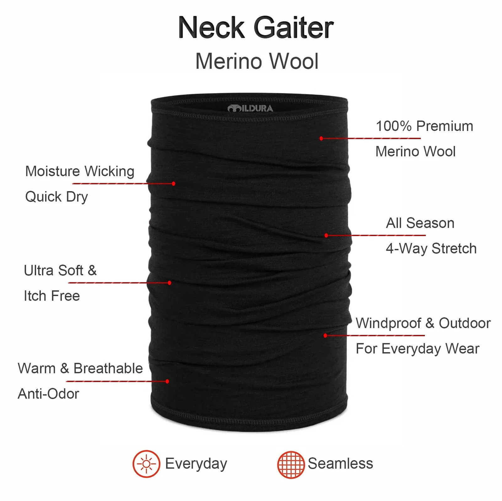 100 Merino Wool Bike Neck Gaiter Light Quick Dry Breathable Face Mask for Ski Hiking Neck Tube Scarf Multifunctional Headwear 251020