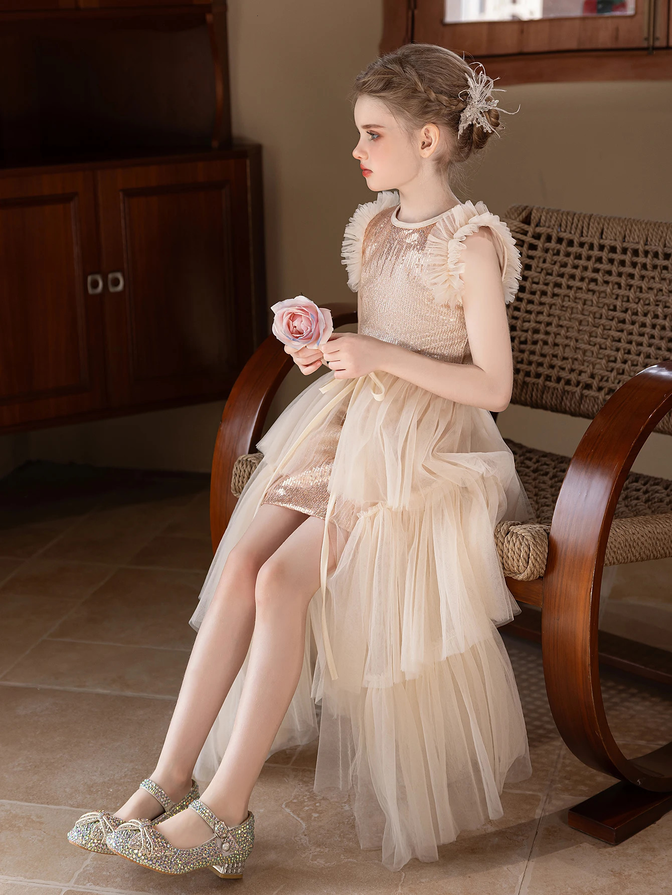 Girl party dress champagnecolored highend dress set for birthday wedding flower girls 251023