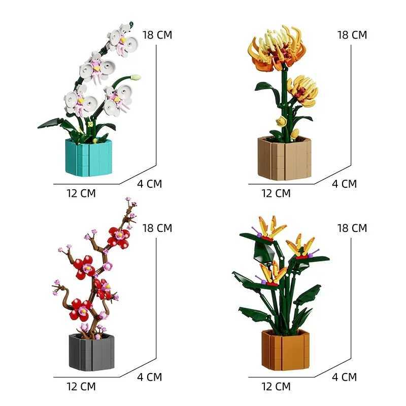 NEW 4pcsfamily Sunflower Potted House Decoration Creativity MOC Model Bricks DIY Flowers Toy Building Block Gifts for Kids Girls C251023